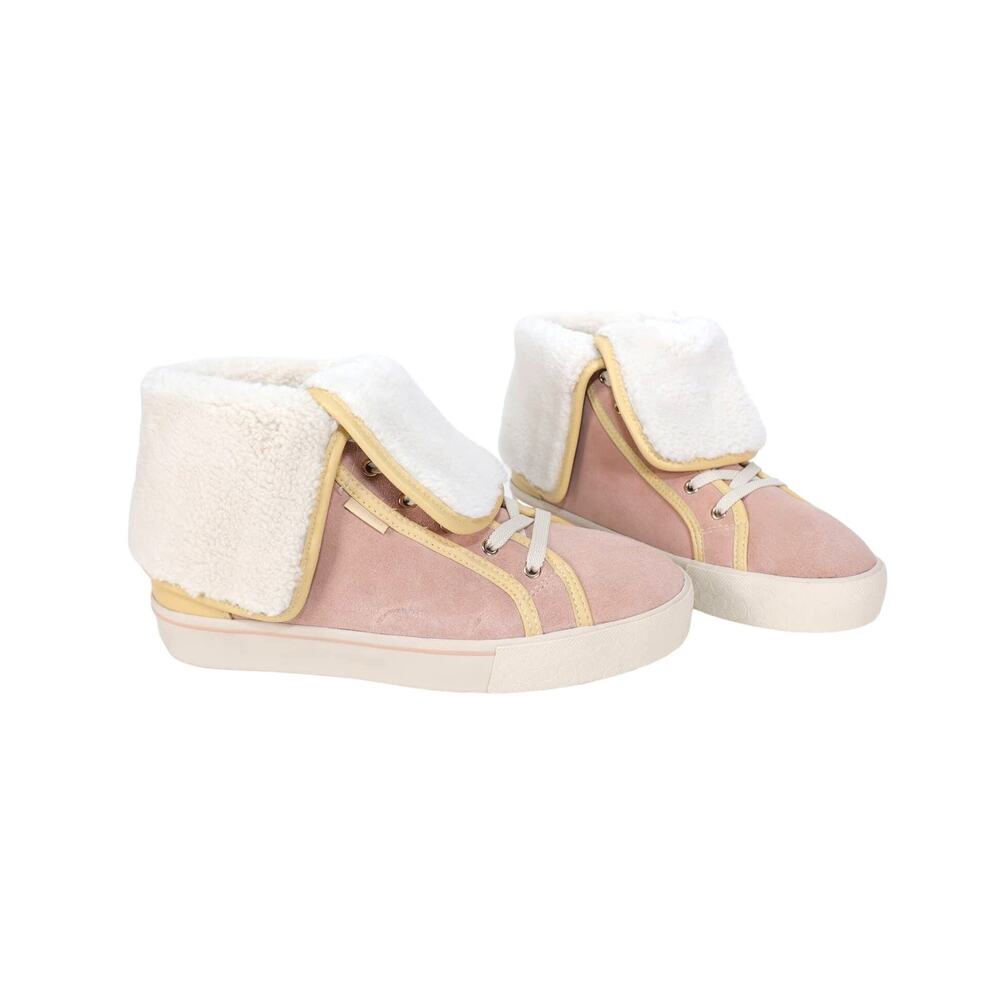 Coach Women’s Suede Sherpa Fold-Over High Top Sneakers–8.5–Vanilla/Pale Pink–NIB
